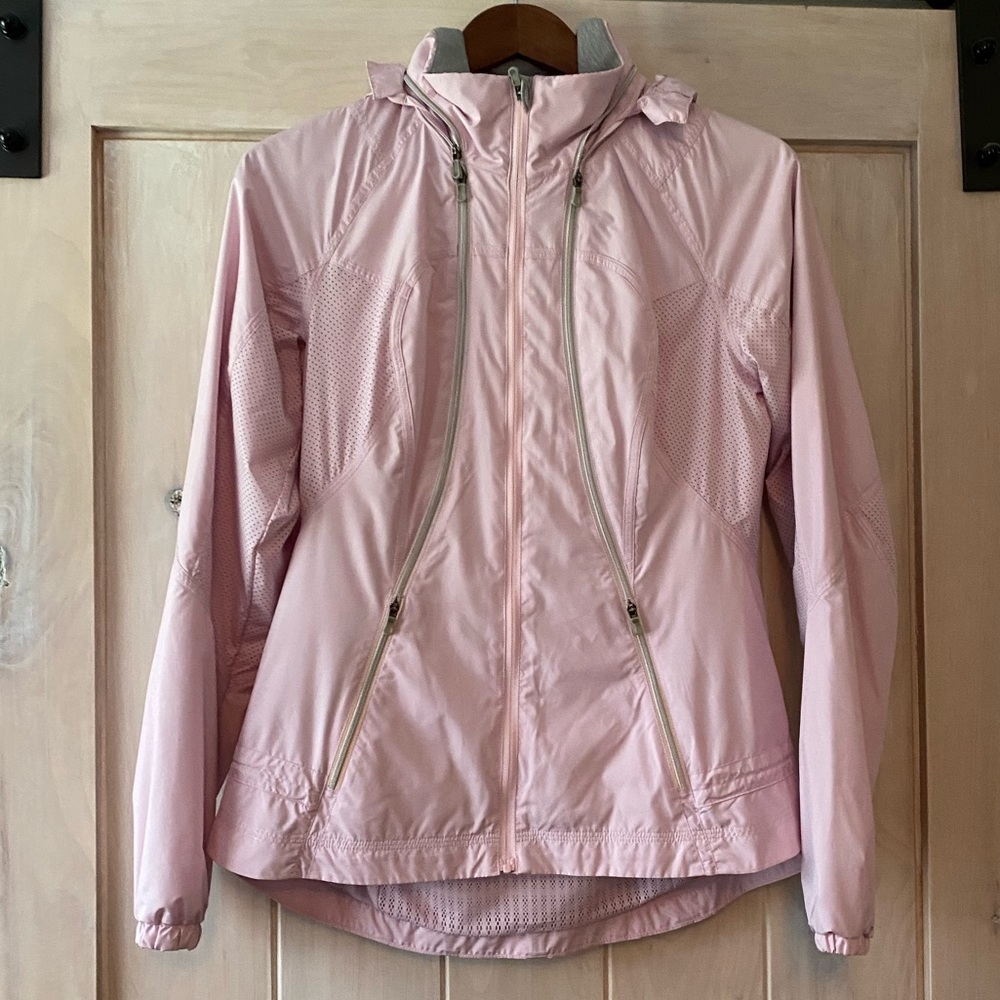 Lululemon Pale Pink Hooded Running Jacket.